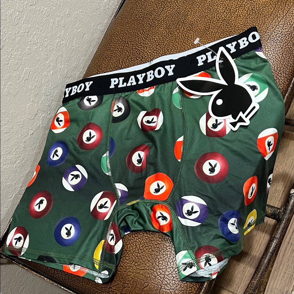 New Playboy Green & Black Underwear Boxer Briefs Multicolor Pool Ball Pattern!